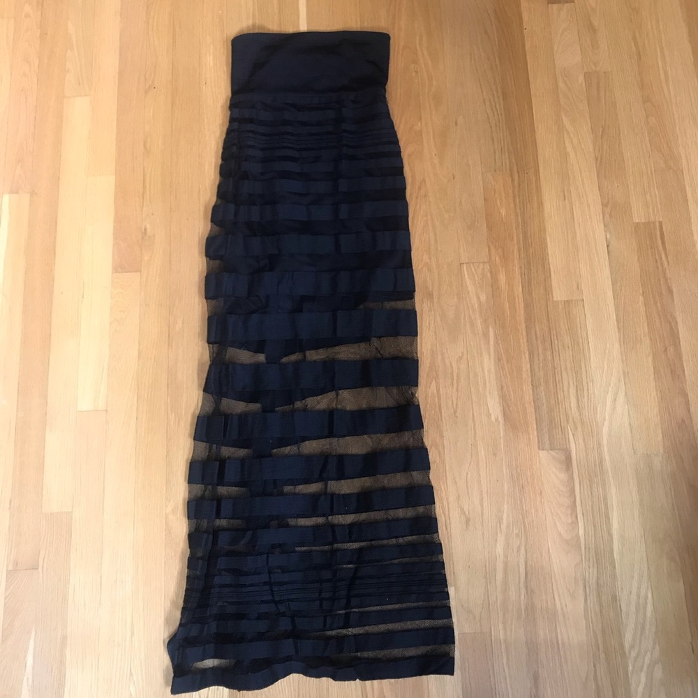 Black maxi dress with mesh horizontal lines